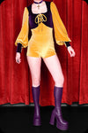 A gold and amethyst two tone velvet Carmilla playsuit by Scorpio Rising
