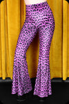 Leopard Print Velvet Bell Bottom Trousers XS