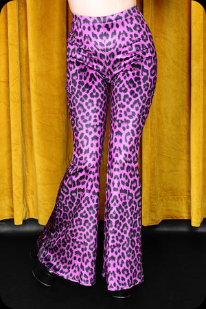 Leopard Print Velvet Bell Bottom Trousers XS