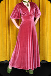 A rose pink velvet Suspiria maxi dress by Scorpio Rising