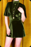 A moss green velvet Morgiana mini dress by Scorpio Rising