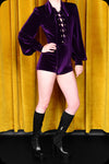 An amethyst velvet Juniper playsuit by Scorpio Rising