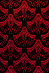 A pair of red logo print velvet bell bottom trousers by Scorpio Rising