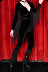 An ebony velvet studded fringed Alucarda skinny leg jumpsuit by Scorpio Rising