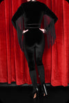 An ebony velvet studded fringed Alucarda skinny leg jumpsuit by Scorpio Rising