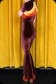 A cocoa brown velvet stripe Rollergirl bell bottom jumpsuit by Scorpio Rising