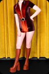 A cocoa and copper two tone velvet Solaris playsuit by Scorpio Rising