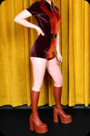 A cocoa and copper two tone velvet Solaris playsuit by Scorpio Rising