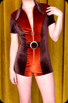 A cocoa and copper two tone velvet Solaris playsuit by Scorpio Rising