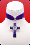 A purple velvet silver cross choker necklace by Scorpio Rising