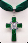  A green velvet silver cross choker necklace by Scorpio Rising