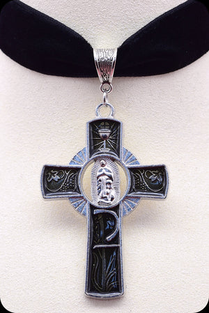  A black velvet silver cross choker necklace by Scorpio Rising