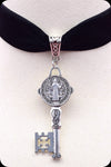 A black velvet antique silver key choker necklace by Scorpio Rising