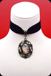 A black velvet antique brass rose cameo choker necklace by Scorpio Rising