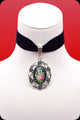 A black velvet antique silver rose cameo choker necklace by Scorpio Rising