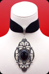 A black velvet antique silver black cabochon choker necklace by Scorpio Rising