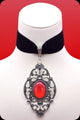 A black velvet antique silver red cabochon choker necklace by Scorpio Rising