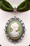 A moss green velvet antique silver cameo choker necklace by Scorpio Rising