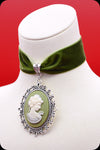A moss green velvet antique silver cameo choker necklace by Scorpio Rising