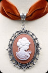 A burnt orange velvet antique silver cameo choker necklace by Scorpio Rising