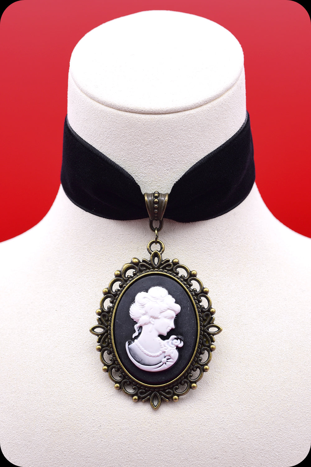 A black velvet antique brass cameo choker necklace by Scorpio Rising