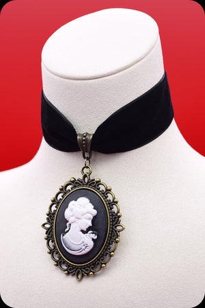 A black velvet antique brass cameo choker necklace by Scorpio Rising