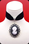 A black velvet antique silver cameo choker necklace by Scorpio Rising