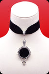 A black velvet antique silver looking glass choker necklace by Scorpio Rising