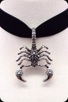 A black velvet antique silver scorpion choker necklace by Scorpio Rising