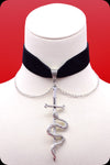 A black velvet silver chain serpent choker necklace by Scorpio Rising