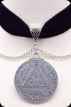 A black velvet silver chain sun pentacle choker necklace by Scorpio Rising