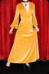 A gold velvet Suspiria maxi dress by Scorpio Rising